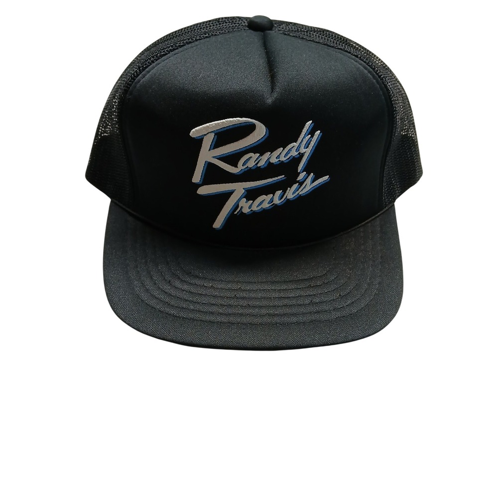 UA Headwear Randy Travis Trucker Hat Mens OSFA Black Good Vintage Country Music